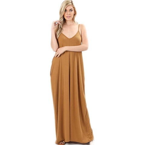 V Neck Cami Maxi Dress With Pockets