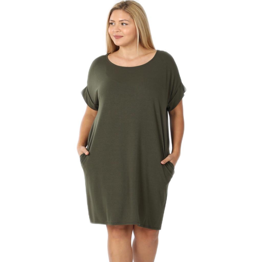 Short Dress With Pockets Olive Color