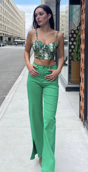 Wide Leg Green  Pants Vibrant