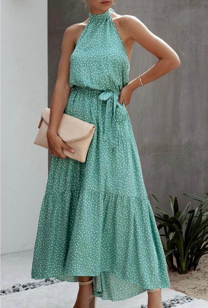 Polka dress color mint and white